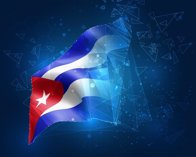 Cuba, bandera de vector, objeto virtual abstracto 3D de polígonos triangulares sobre un fondo azul
