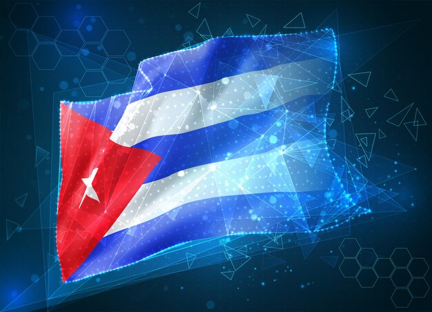 Cuba, bandera de vector, objeto virtual abstracto 3D de polígonos triangulares sobre un fondo azul