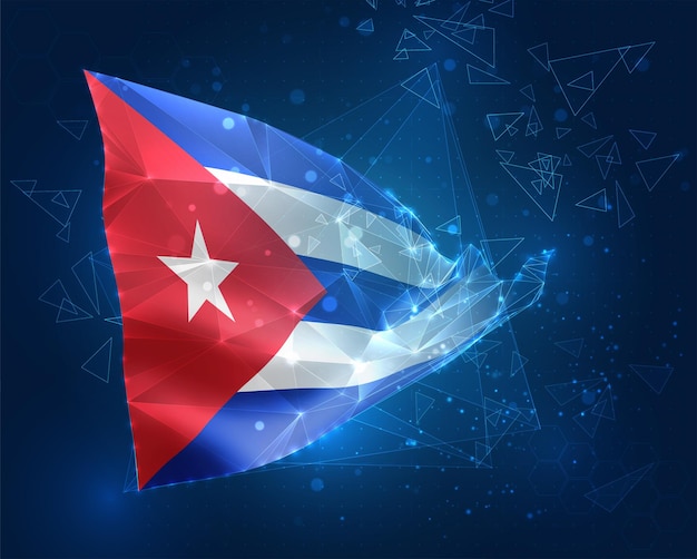 Cuba vector bandera objeto 3D abstracto virtual de polígonos triangulares sobre un fondo azul