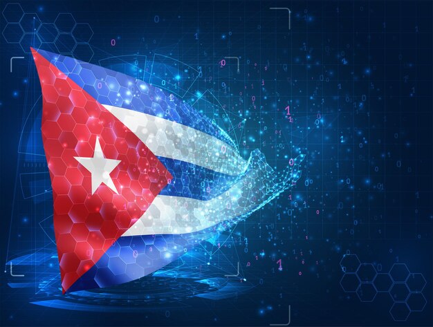 Cuba vector bandera virtual abstracto objeto 3D de polígonos triangulares sobre un fondo azul