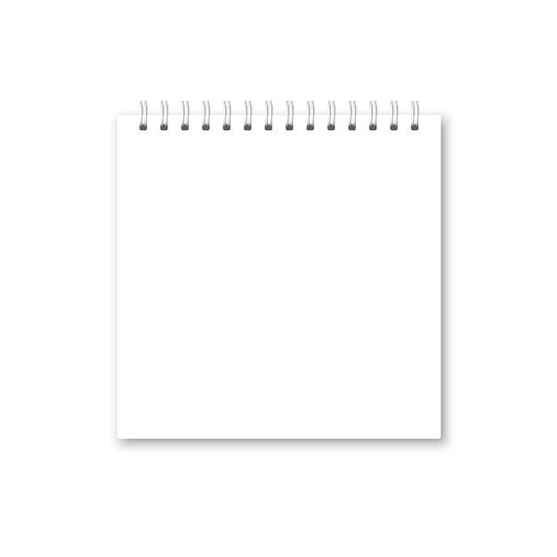 Cubierta de cuaderno abierta realista vectorial Cuaderno de cuaderno en blanco encuadernado en espiral metálico blanco cuadrado