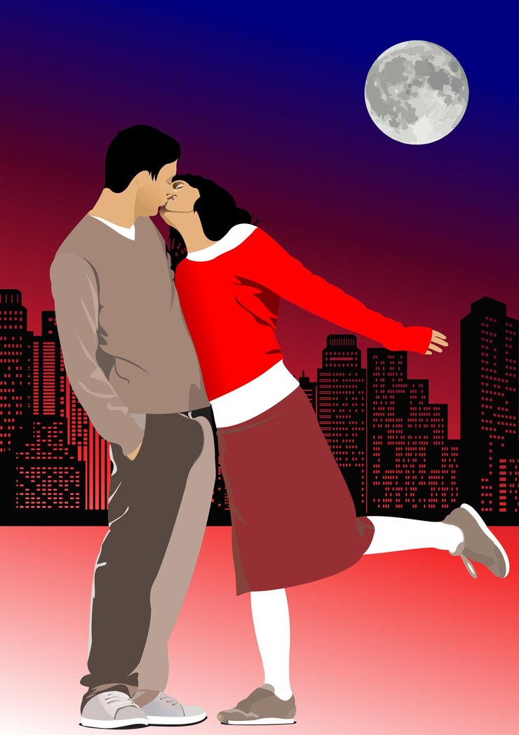 Vector cubierta para el día de san valentín con una pareja besándose ilustración vectorizada 3d dibujada a mano