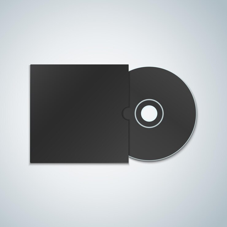 Vector cubierta de disco compacto de papel negro de vector simulacro de ilustración realista de cd en blanco con diseño de plantilla de sombra aislado sobre fondo claro