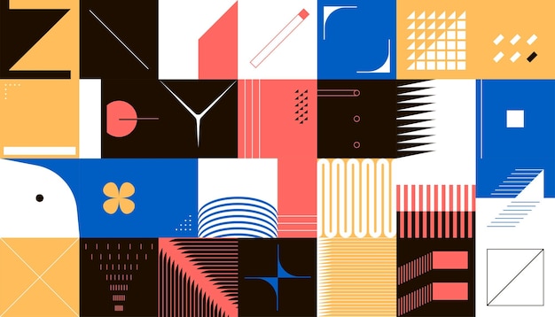 Cubierta geométrica Composición de formas minimalistas contemporáneas Collage de marcos cuadrados con figuras y líneas simples Elementos de diseño de modernismo Fondo de brutalismo abstracto vectorial