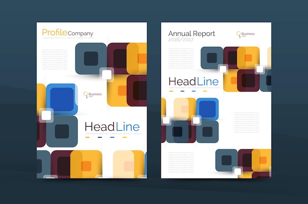 Cubierta de informe anual de negocio cuadrado colorido vector