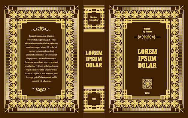 Cubierta de libro de cuero adornado y marcos de adorno retro antiguo Diseño de estilo dorado real Borde vintage para imprimir en las portadas de libros Ilustración vectorial