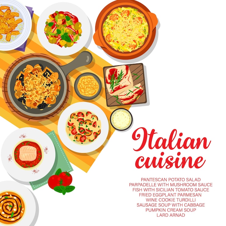 Vector cubierta de menú de cocina italiana comida de restaurante de italia