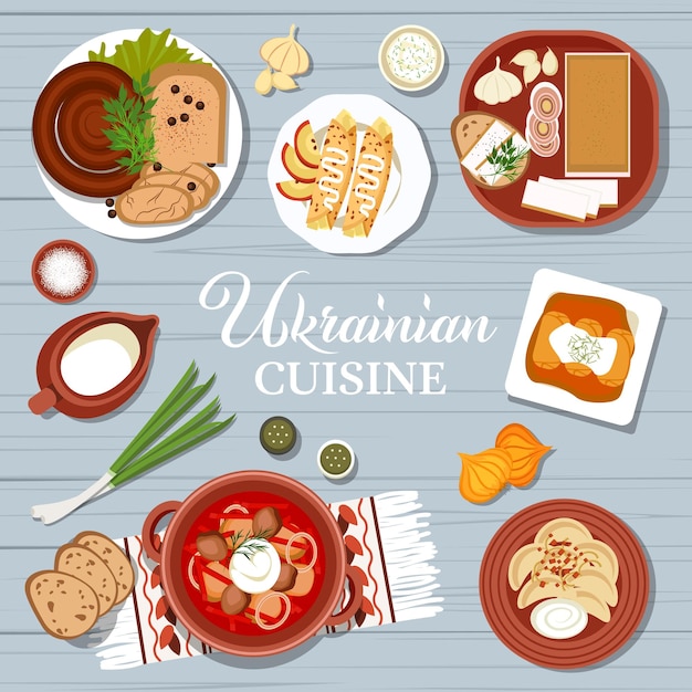 Cubierta de menú de cocina ucraniana con comida tradicional