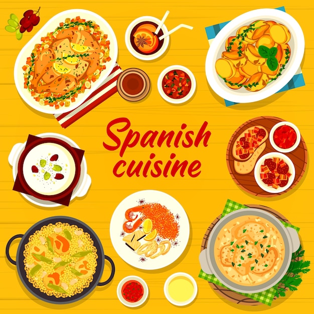 Cubierta de menú de vector de cocina española comidas de España