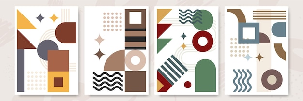 Cubierta de póster geométrico abstracto moderno Diseño de formas de composición boho bauhaus retro mínimo Fondo geométrico colorido Ilustración vectorial