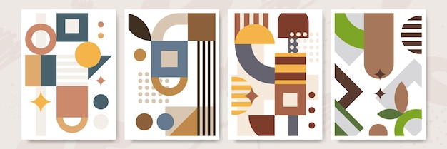 Cubierta de póster geométrico abstracto moderno diseño de formas de composición boho bauhaus retro mínimo fondo geométrico colorido ilustración vectorial