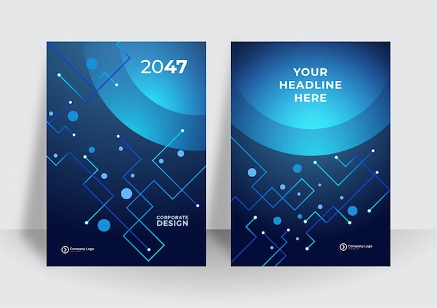 Cubierta de tecnología abstracta con placa de circuito. Concepto de diseño de folletos de alta tecnología. Conjunto de diseño de negocios futurista. Fondo de tecnología moderna azul oscuro