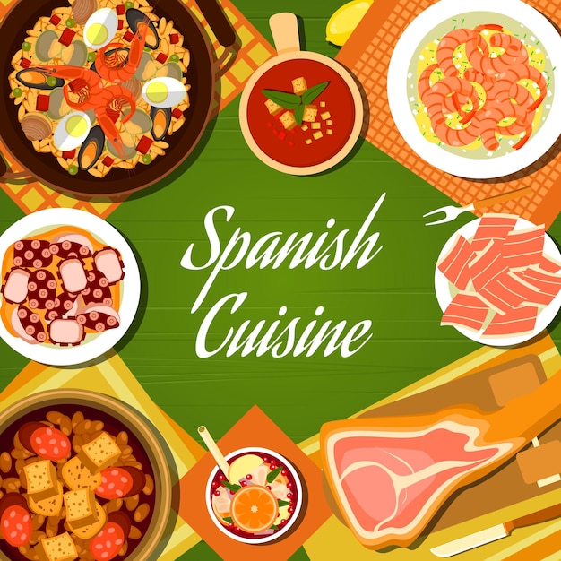 Vector cubierta de vector de menú de comida de restaurante de cocina española