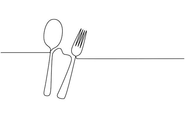 cubiertas de colocación de cucharas y horquillas dibujo continuo de una línea cubiertos de mesa ilustración de línea continua dibujo de línea