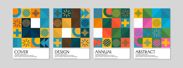 Cubiertas geométricas Bauhaus abstractas. Diseño retro de moda. para cuadernos, planificadores, folletos, libros