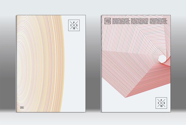 Cubiertas geométricas gráficas vectoriales con patrón minimalista para plantillas, diseños, carteles, folletos, catálogos, volantes. Conjunto de carteles con elementos de geometría minimalista. Plantilla de diseño con líneas.
