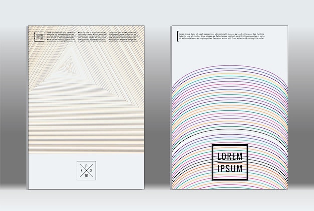 Cubiertas geométricas gráficas vectoriales con patrón minimalista para plantillas, diseños, carteles, folletos, catálogos, volantes. Conjunto de carteles con elementos de geometría minimalista. Plantilla de diseño con líneas.