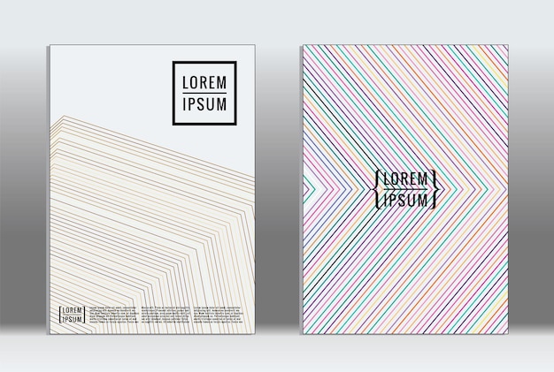 Cubiertas geométricas gráficas vectoriales con patrón minimalista para plantillas, diseños, carteles, folletos, catálogos, volantes. Conjunto de carteles con elementos de geometría minimalista. Plantilla de diseño con líneas.