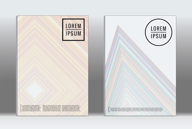 Cubiertas geométricas gráficas vectoriales con patrón minimalista para plantillas, diseños, carteles, folletos, catálogos, volantes. Conjunto de carteles con elementos de geometría minimalista. Plantilla de diseño con líneas.