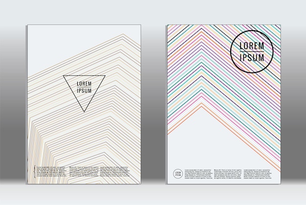 Cubiertas geométricas gráficas vectoriales con patrón minimalista para plantillas, diseños, carteles, folletos, catálogos, volantes. Conjunto de carteles con elementos de geometría minimalista. Plantilla de diseño con líneas.