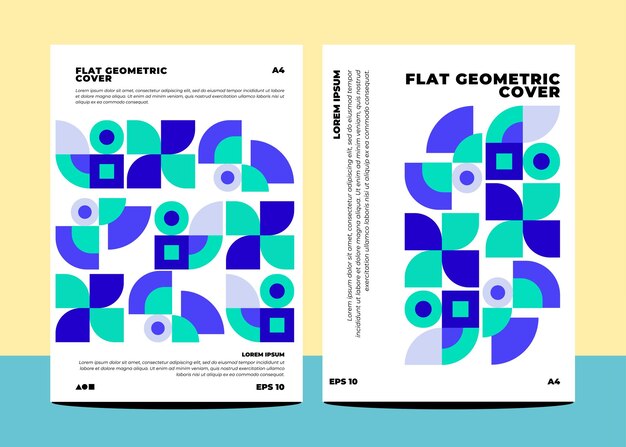 Cubiertas geométricas planas para el diseño de plantilla de cubierta de libro de volante de informe anual en tamaño a4