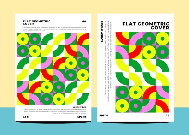 Cubiertas geométricas planas para el diseño de plantilla de cubierta de libro de volante de informe anual en tamaño a4