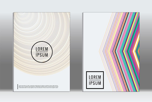 Cubiertas geométricas vectoriales con patrón minimalista para plantillas, diseños, carteles, folletos, catálogos, volantes. Conjunto de carteles con elementos de geometría minimalista. Plantilla de diseño con líneas
