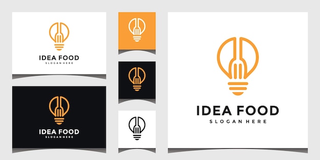 Cubiertos, bombilla, logotipo de restaurante, ilustración del concepto.