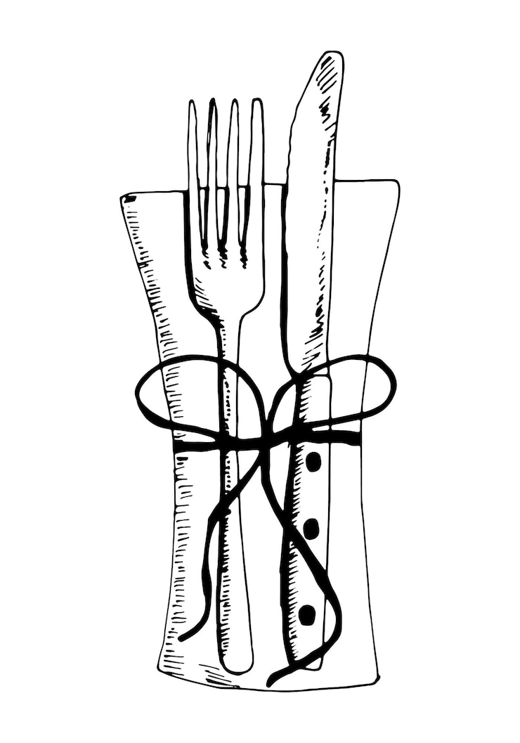 Vector cubiertos tenedor y cuchillo en una servilleta con lazo