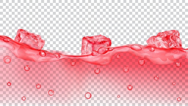 Vector cubitos de hielo rojo translúcido y muchas burbujas de aire flotando en el agua sobre fondo transparente transparencia solo en formato vectorial