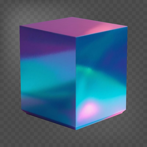 Cubo 3D con efecto de espejo holográfico Polígono gradiente Color fluido Forma de neón en colores gradientes