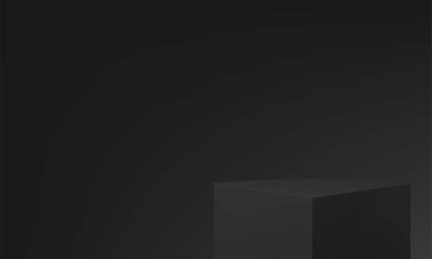 Cubo 3D negro escenario pedestal estudio fondo moda mercancía minorista vector realista
