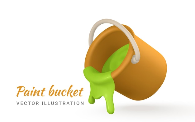 Cubo amarillo realista 3d de pintura verde en estilo de dibujos animados Ilustración vectorial