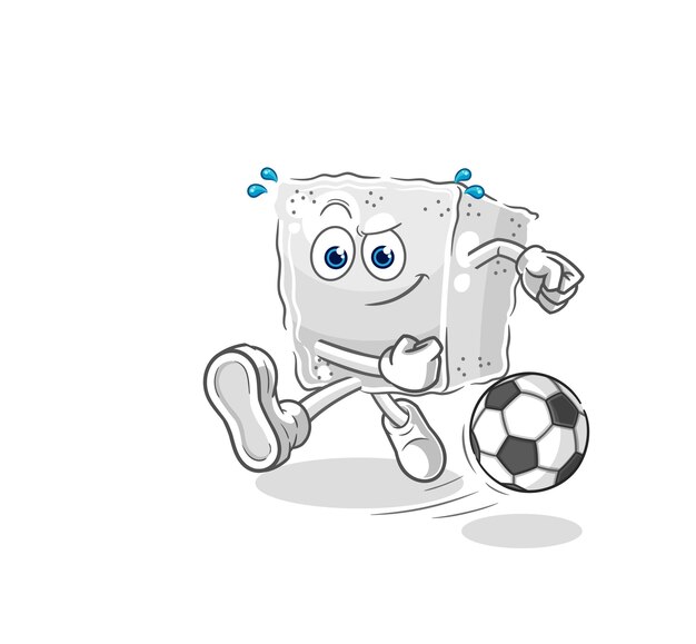 Cubo de azúcar pateando el vector de mascota de dibujos animados de dibujos animados de pelota