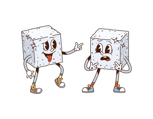 El cubo de azúcar retro personajes felices y geniales