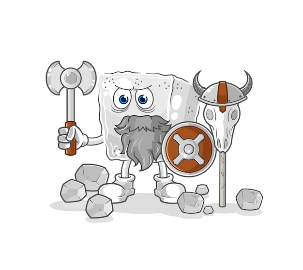 Cubo de azúcar vikingo con un vector de caracteres de ilustración de hacha