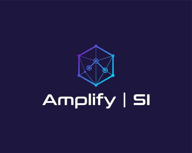Un cubo azul y morado con la palabra amphify y si en él.
