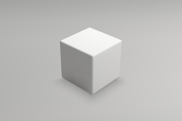Cubo blanco sobre un fondo de gradiente gris
