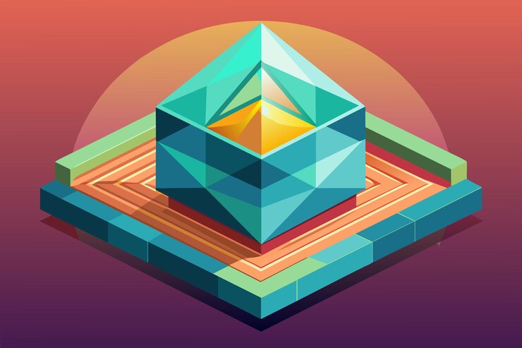 un cubo colorido con una pirámide en la parte superior y inferior que dice la palabra