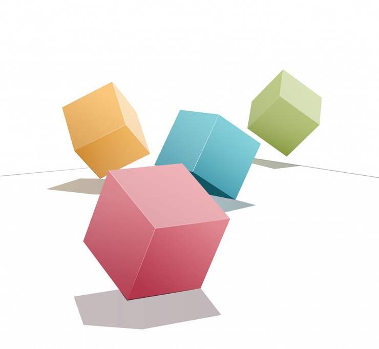 Vector cubo colorido con sombras aisladas en blanco