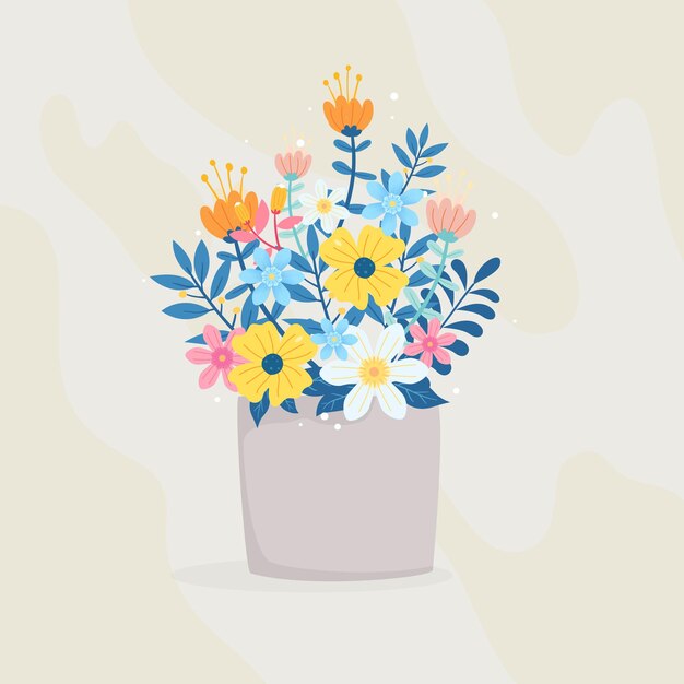 El cubo completo contiene varios tipos de flores.