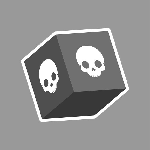 cubo de cráneo negro con diseño vectorial plano de contorno
