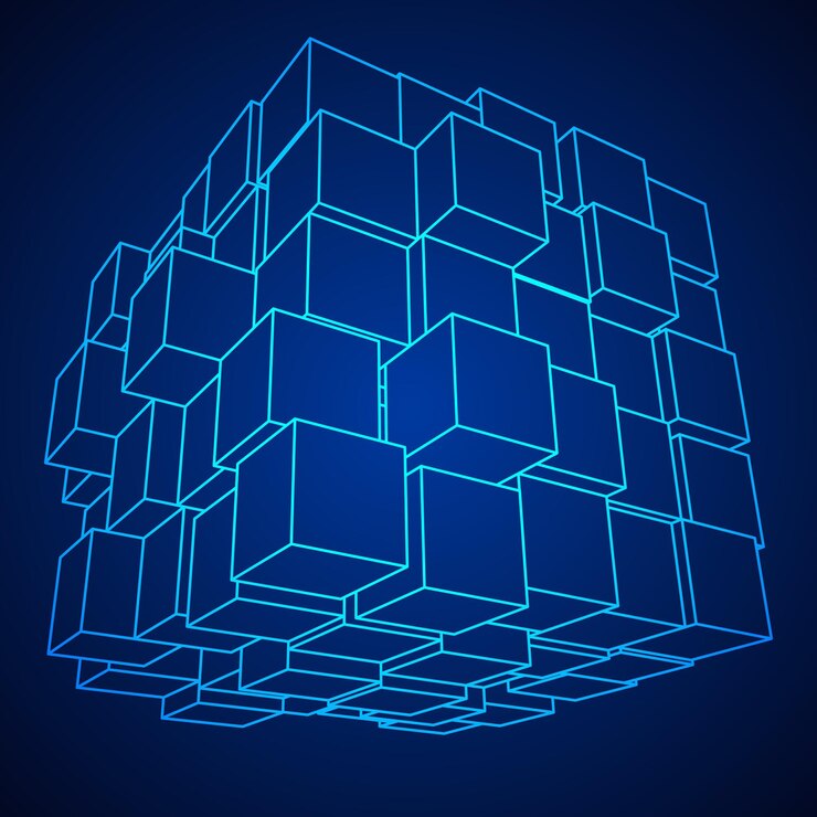 Vector cubo de datos grandes de malla de alambre hecho de muchos cubos estructura de conexión visualización de información digital conc ...