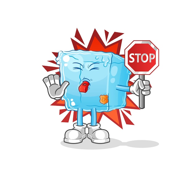 Cubo de hielo con mascota de dibujos animados de señal de stop