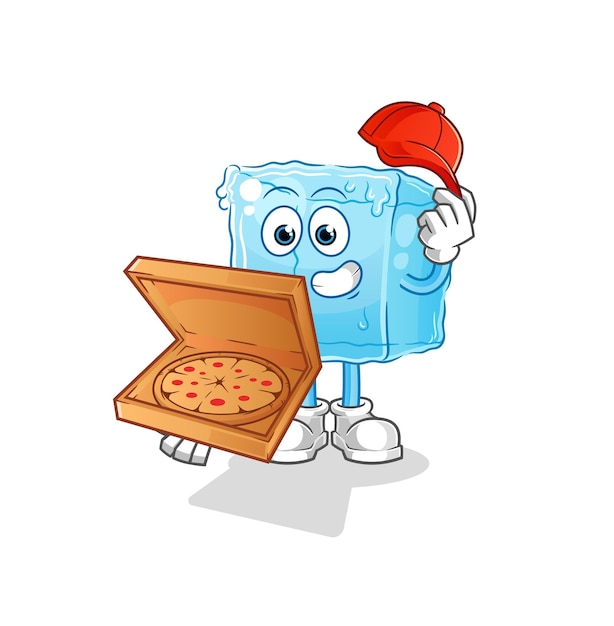 Cubo de hielo pizza repartidor vector personaje de dibujos animados