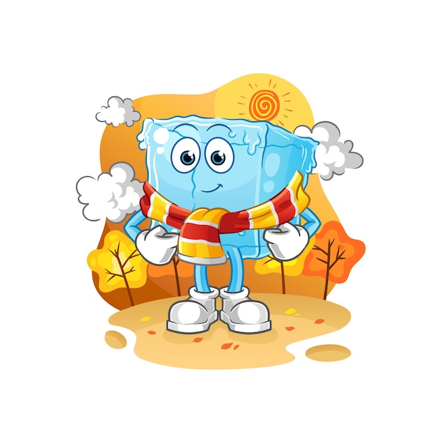 Cubo de hielo en el vector de mascota de dibujos animados de otoño