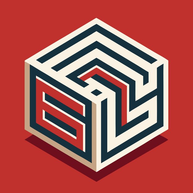 Cubo isométrico con líneas geométricas y tipografía moderna audaz