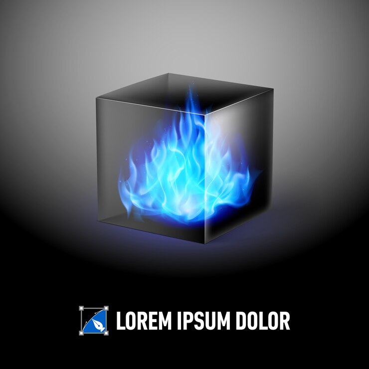 Vector cubo con llamas de fuego