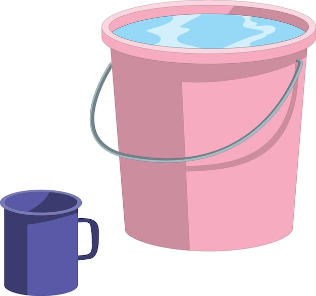 Cubo lleno de agua y taza ilustración vectorial