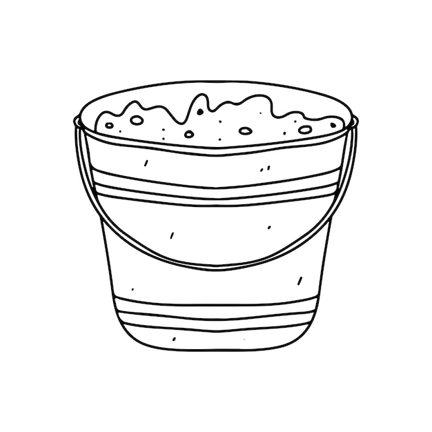 Cubo lleno de tierra en estilo de fideos dibujado a mano Ilustración vectorial aislada en blanco Página para colorear